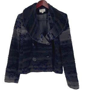 Black blue blazer women’s XL velvet floral, multi texture, ombre
